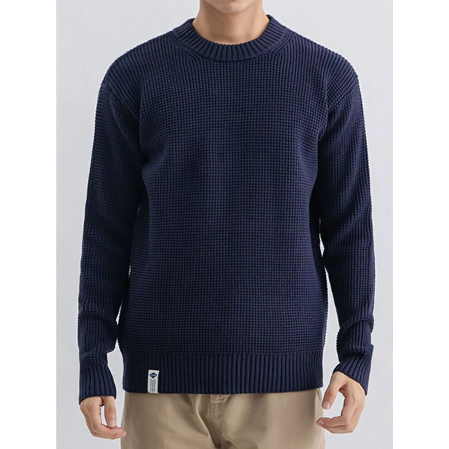 Men’s Plus Size Waffle Knit Crew Neck Sweater Navy / M Apparel and Accessories