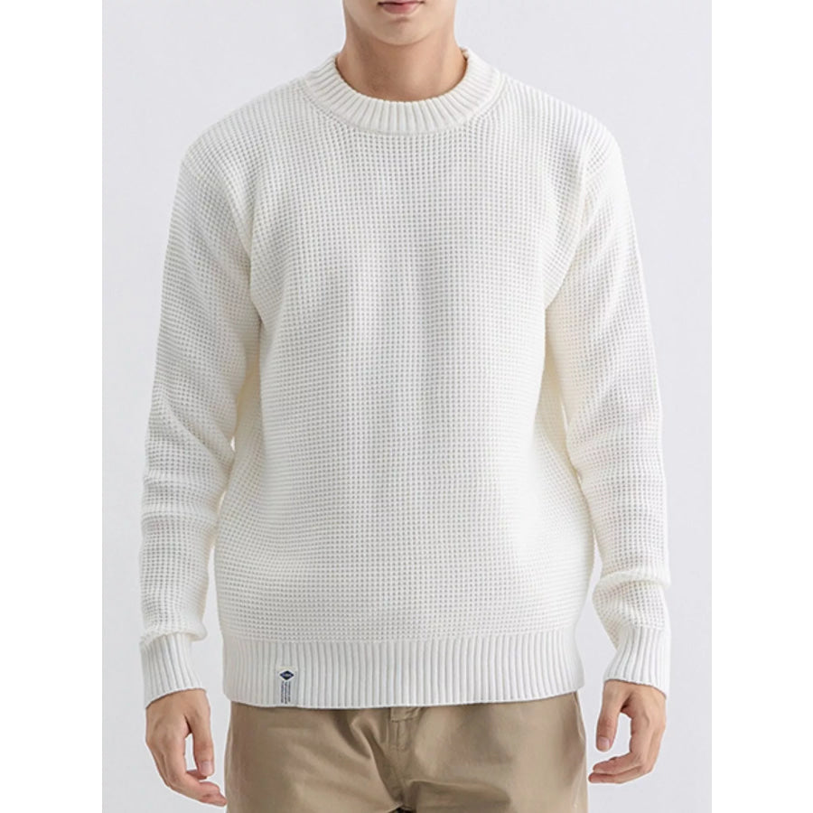 Men’s Plus Size Waffle Knit Crew Neck Sweater White / M Apparel and Accessories