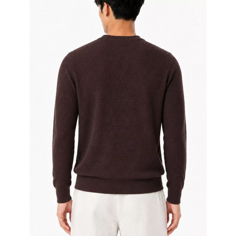 Men’s Plus Size Waffle-Knit Crew Neck Knit Top Brown / M Apparel and Accessories