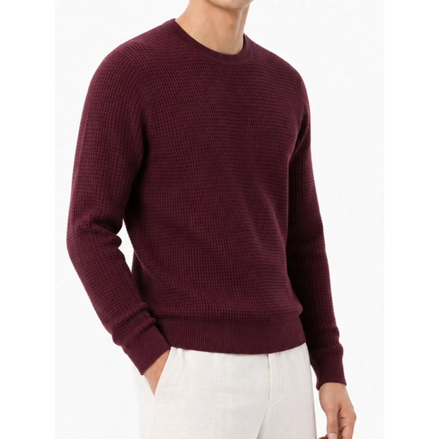 Men’s Plus Size Waffle-Knit Crew Neck Knit Top Apparel and Accessories
