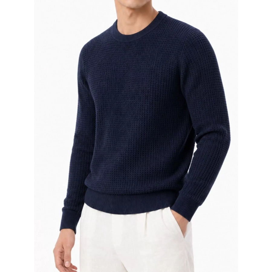 Men’s Plus Size Waffle-Knit Crew Neck Knit Top Blue / M Apparel and Accessories