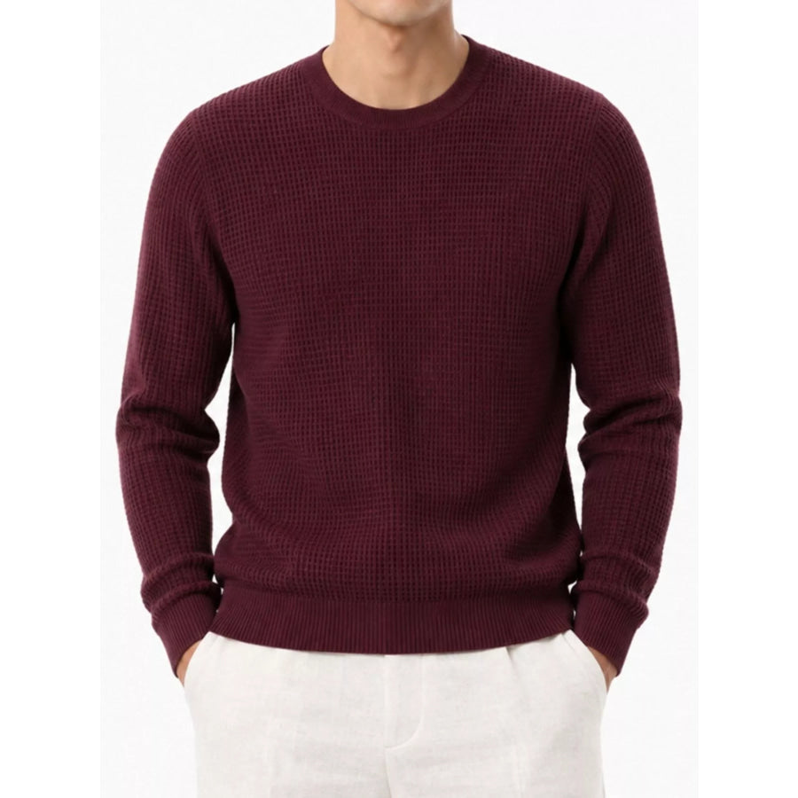 Men’s Plus Size Waffle-Knit Crew Neck Knit Top Burgundy / M Apparel and Accessories