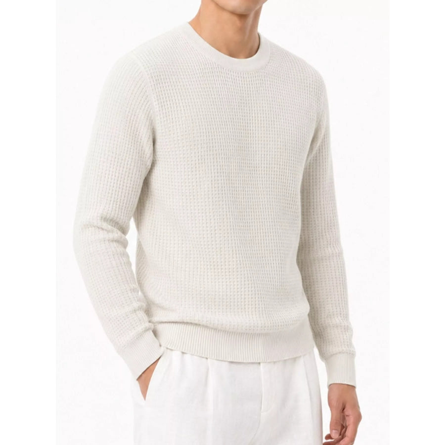 Men’s Plus Size Waffle-Knit Crew Neck Knit Top White / M Apparel and Accessories
