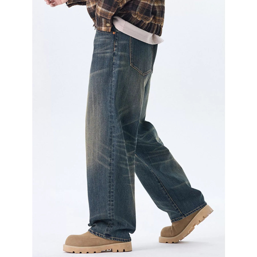 Men’s Plus Size Wash Wide Leg Jeans Apparel and Accessories