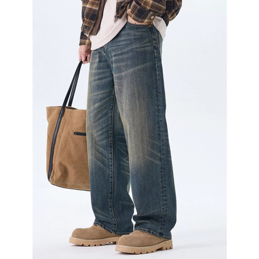 Men’s Plus Size Wash Wide Leg Jeans Apparel and Accessories