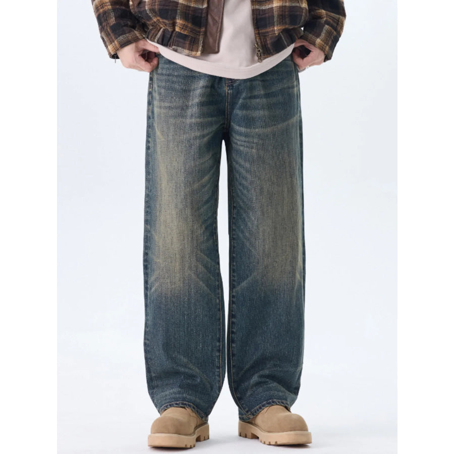 Men’s Plus Size Wash Wide Leg Jeans Blue / M Apparel and Accessories