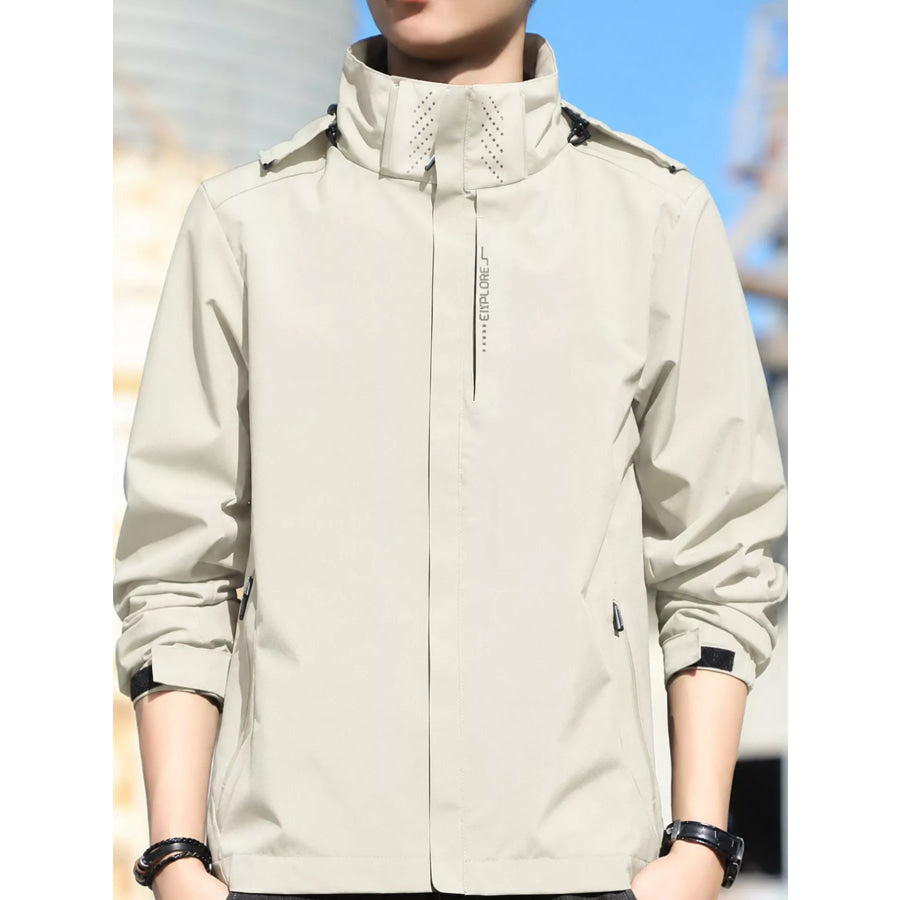 Men’s Plus Size Waterproof Zip Up Windbreaker Jacket Cream / M Apparel and Accessories