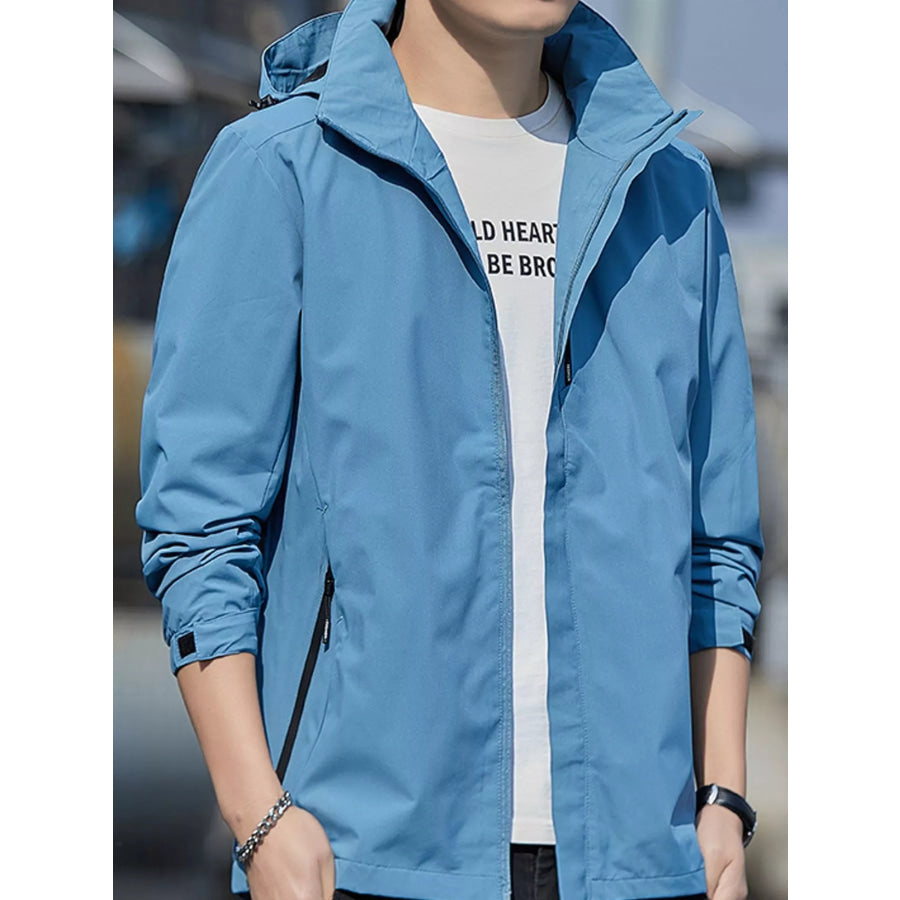 Men’s Plus Size Waterproof Zip Up Windbreaker Jacket Sky Blue / M Apparel and Accessories