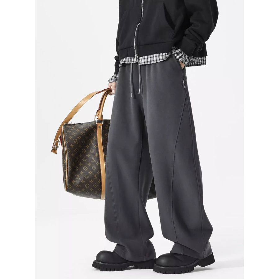 Men’s Plus Size Wide Leg Casual Drawstring Pants Gray / M Apparel and Accessories