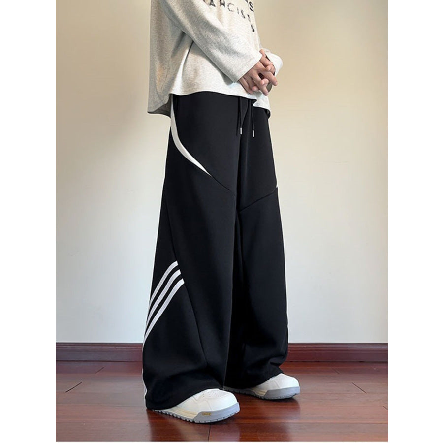 Men’s Plus Size Wide Leg Casual Sweatpants with Stripe Detail Apparel and Accessories