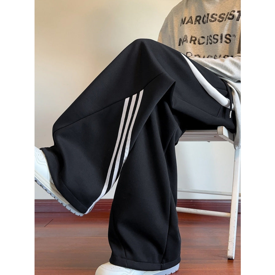 Men’s Plus Size Wide Leg Casual Sweatpants with Stripe Detail Apparel and Accessories