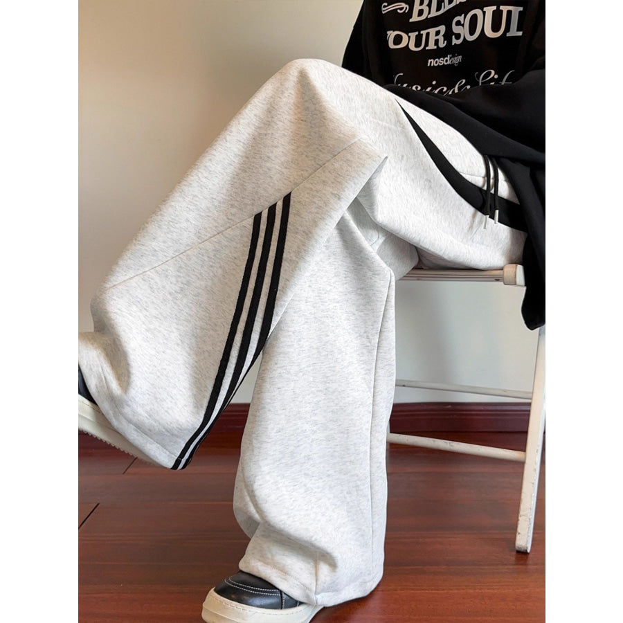 Men’s Plus Size Wide Leg Casual Sweatpants with Stripe Detail Apparel and Accessories