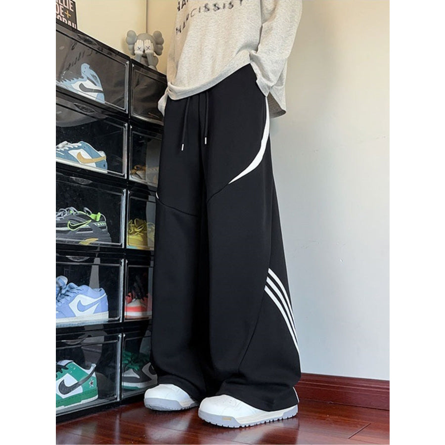 Men’s Plus Size Wide Leg Casual Sweatpants with Stripe Detail Black / M Apparel and Accessories
