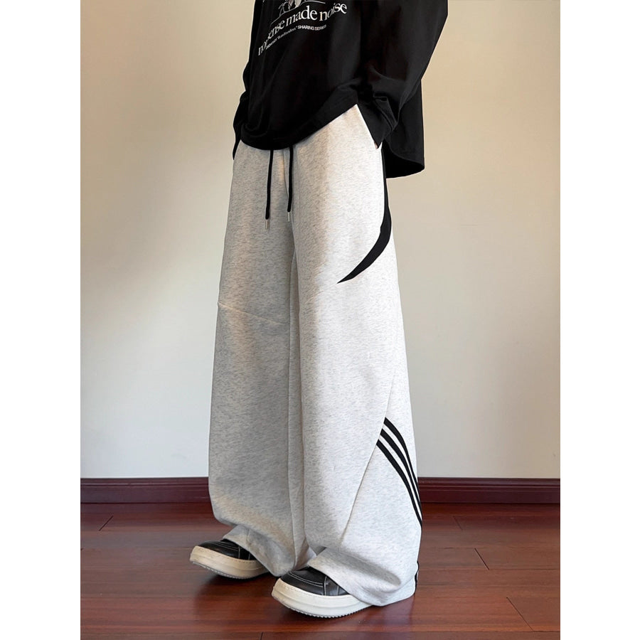 Men’s Plus Size Wide Leg Casual Sweatpants with Stripe Detail Light Gray / M Apparel and Accessories