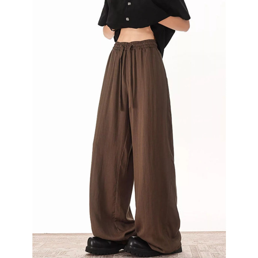 Men’s Plus Size Wide Leg Drawstring Pants Brown / M Apparel and Accessories