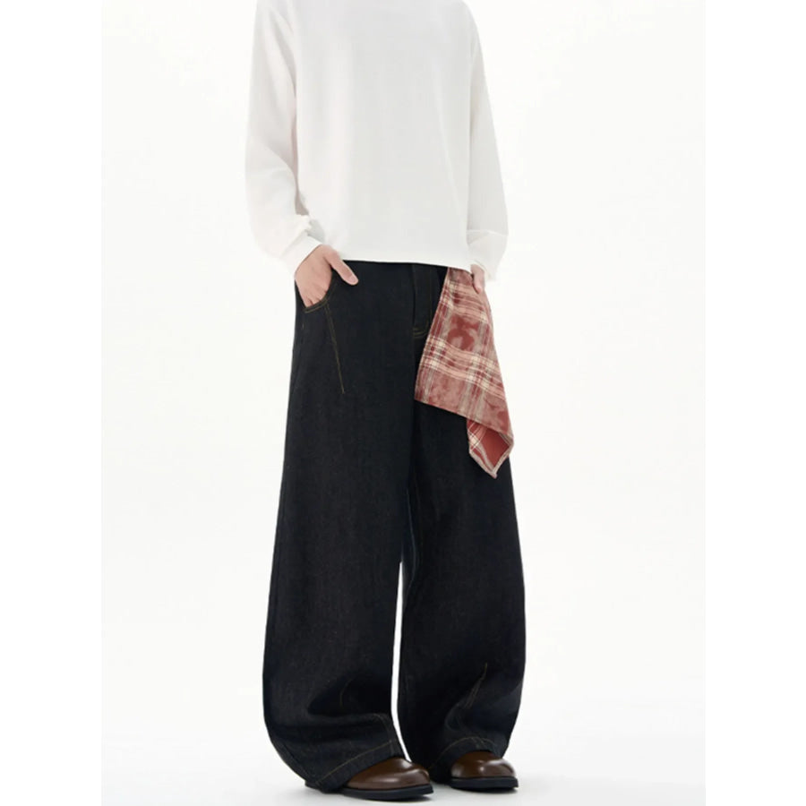 Men’s Plus Size Wide Leg Jeans with Detachable Square Scarf Apparel and Accessories