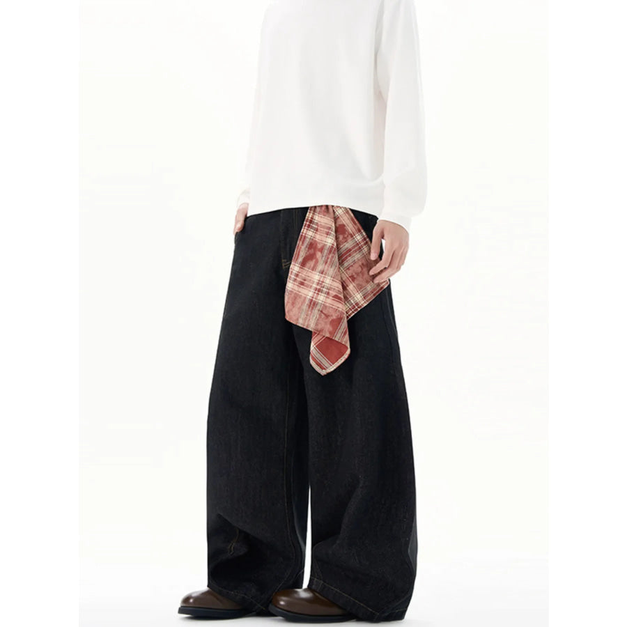 Men’s Plus Size Wide Leg Jeans with Detachable Square Scarf Apparel and Accessories