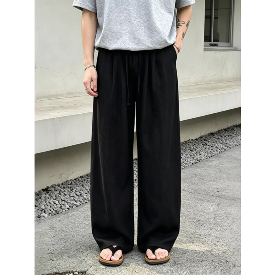 Men’s Plus Size Wide Leg Pants with Drawstring Waist Black / M Apparel and Accessories