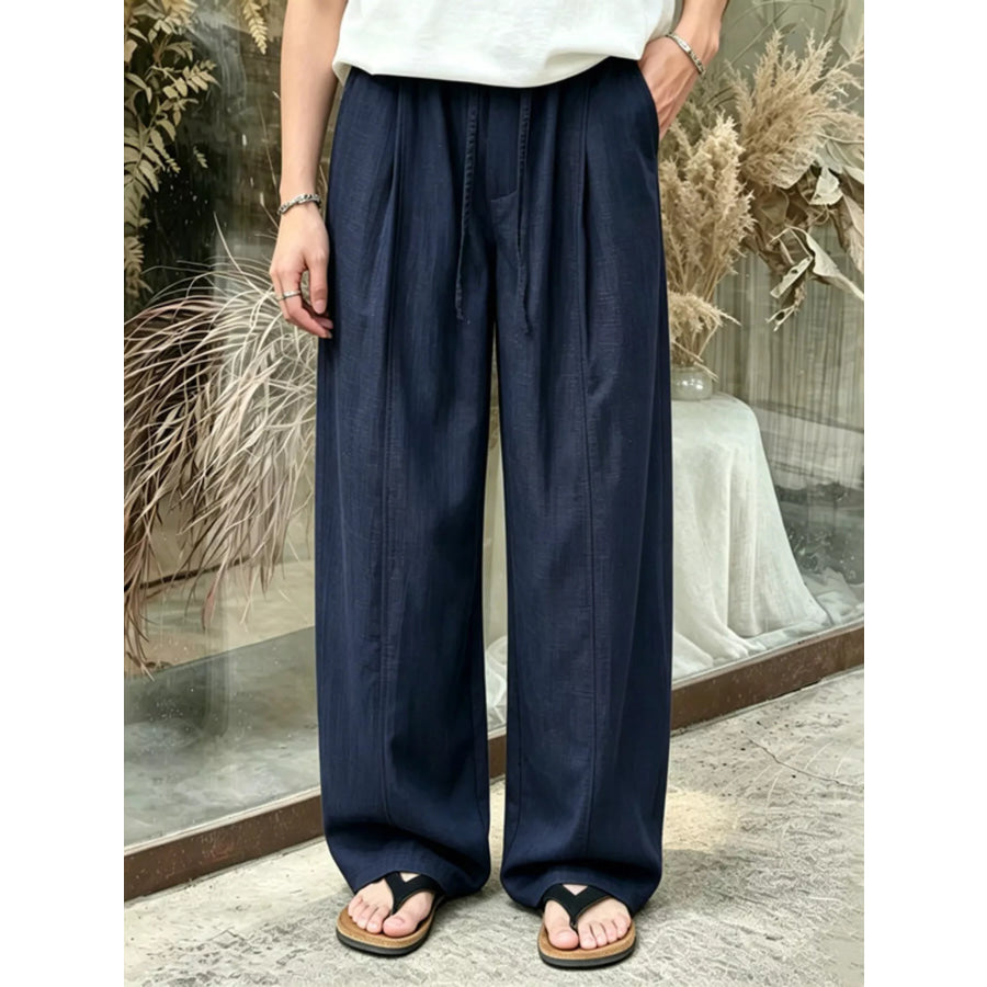 Men’s Plus Size Wide Leg Pants with Drawstring Waist Dark Blue / M Apparel and Accessories