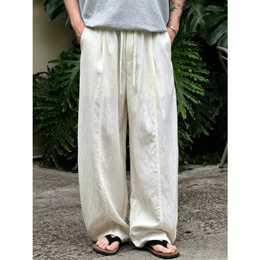 Men’s Plus Size Wide Leg Pants with Drawstring Waist Flax / M Apparel and Accessories