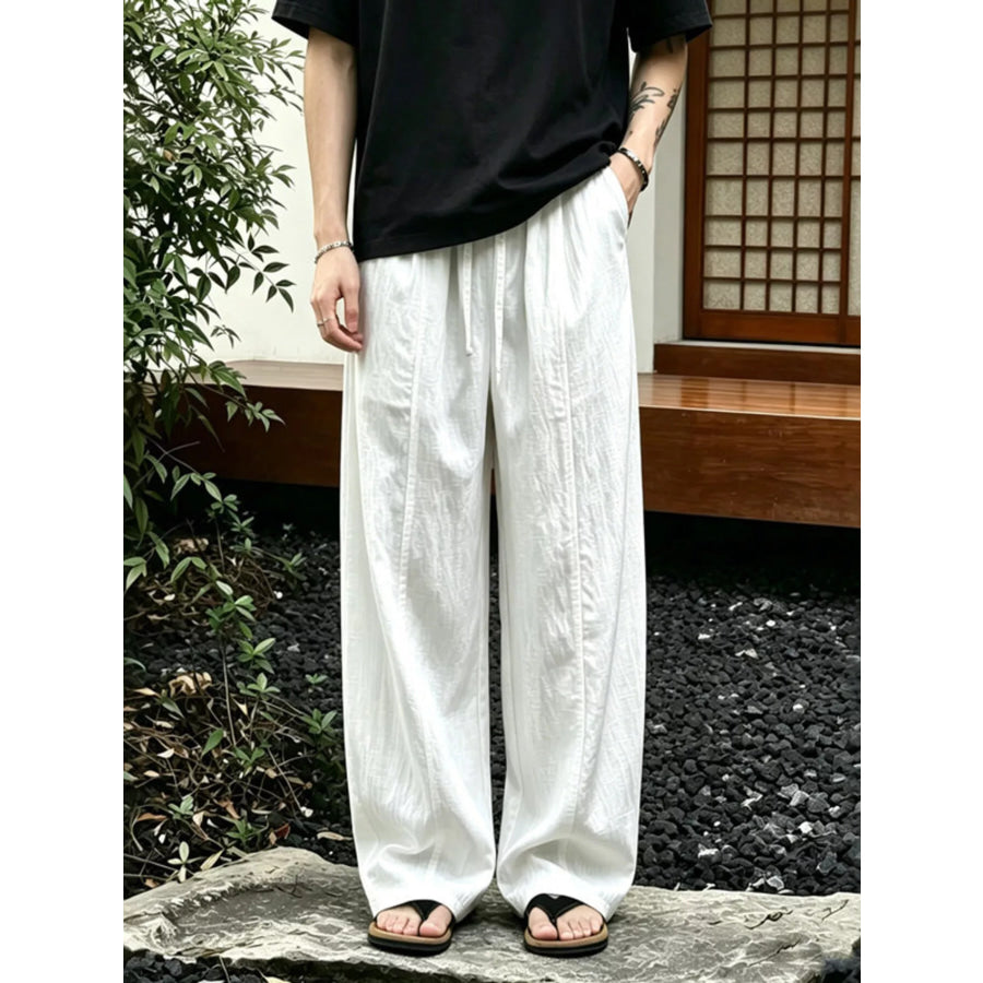 Men’s Plus Size Wide Leg Pants with Drawstring Waist White / M Apparel and Accessories