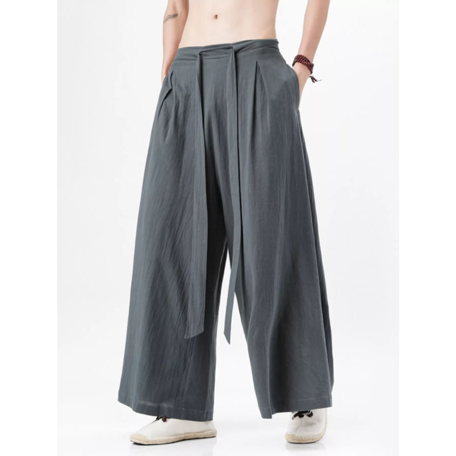 Men’s Plus Size Wide Leg Pants with Tie Waist Apparel and Accessories