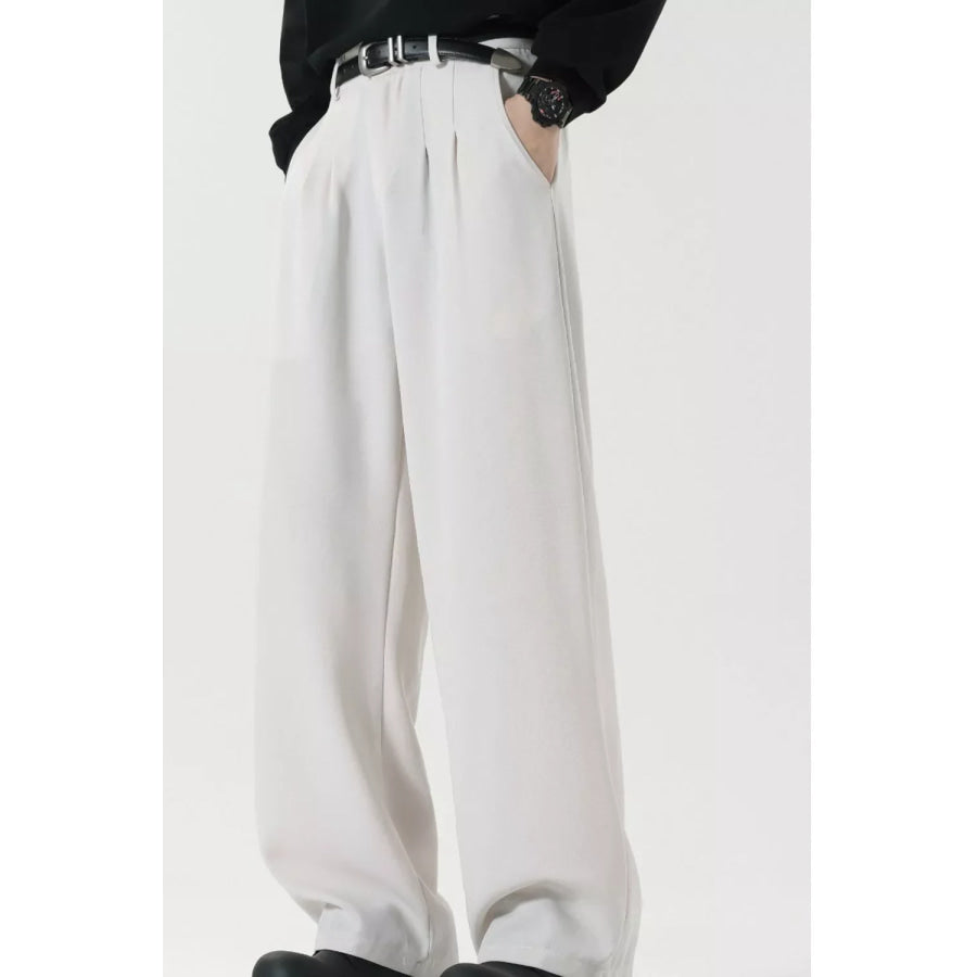 Men’s Plus Size Wide Leg Pleated Dress Pants White / M Apparel and Accessories