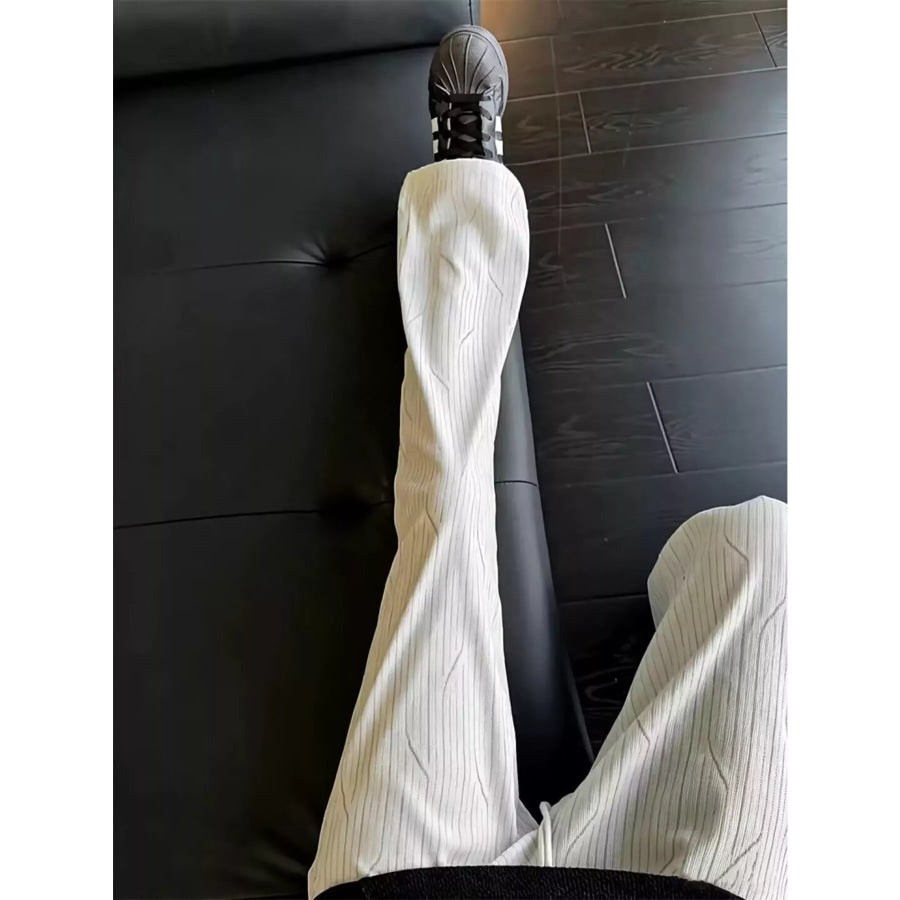 Men’s Plus Size Wide-Leg Striped Casual Pants with Drawstring Apparel and Accessories