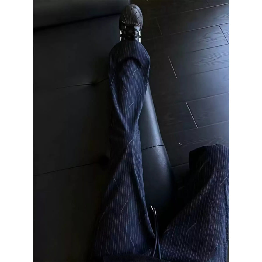 Men’s Plus Size Wide-Leg Striped Casual Pants with Drawstring Navy / M Apparel and Accessories