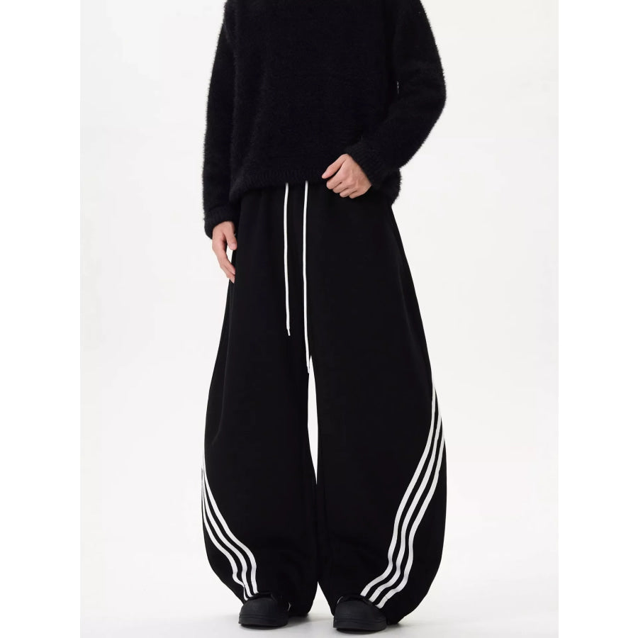 Men’s Plus Size Wide Leg Striped Track Pants Black / M Apparel and Accessories