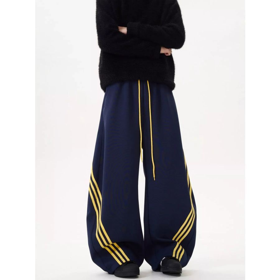 Men’s Plus Size Wide Leg Striped Track Pants Navy Blue / M Apparel and Accessories