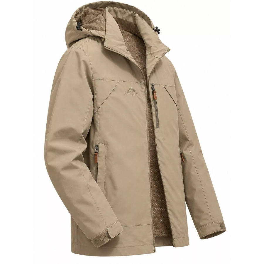 Men’s Plus Size Zip Up Hooded Jacket Khaki / M Apparel and Accessories