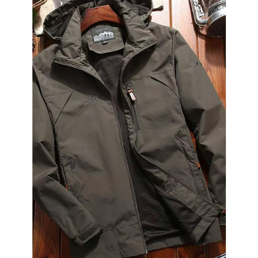 Men’s Plus Size Zip Up Hooded Jacket Army Green / M Apparel and Accessories