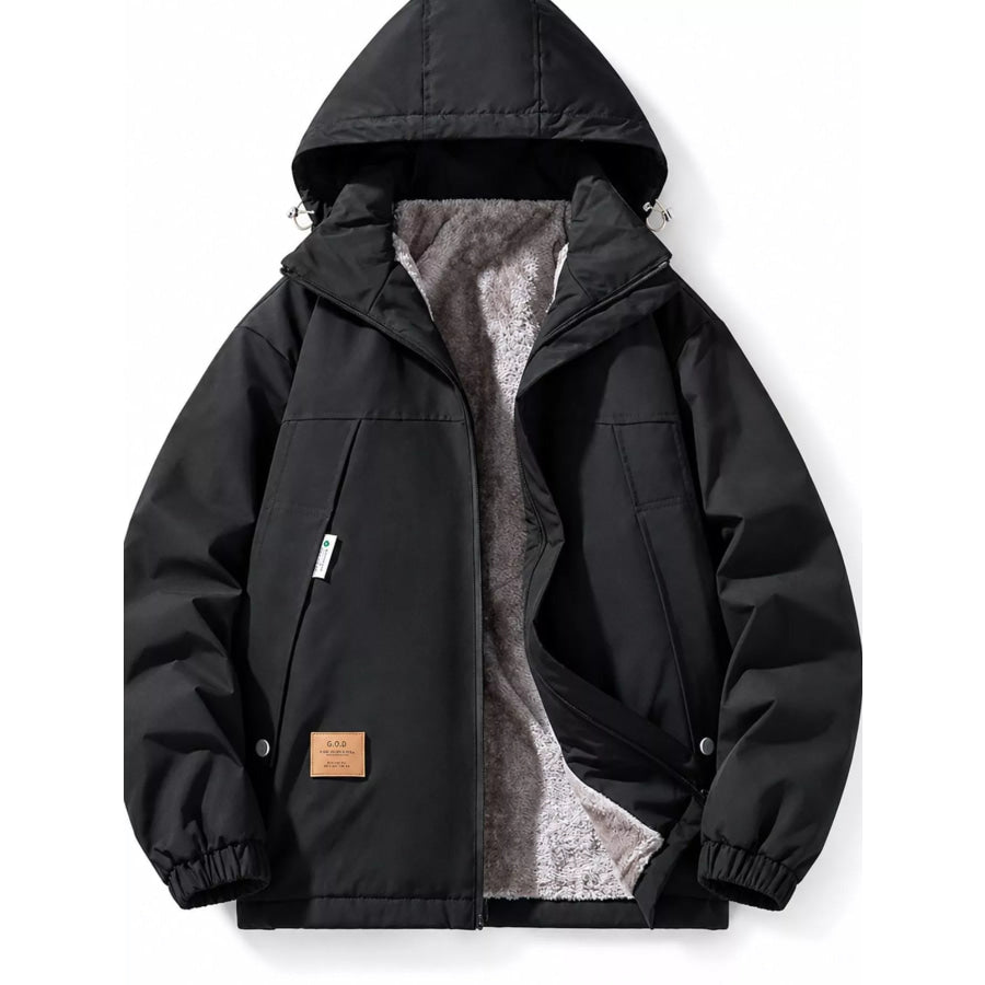 Men’s Plus Size Zip Up Hooded Jacket Black-Fleece-lined / L Apparel and Accessories