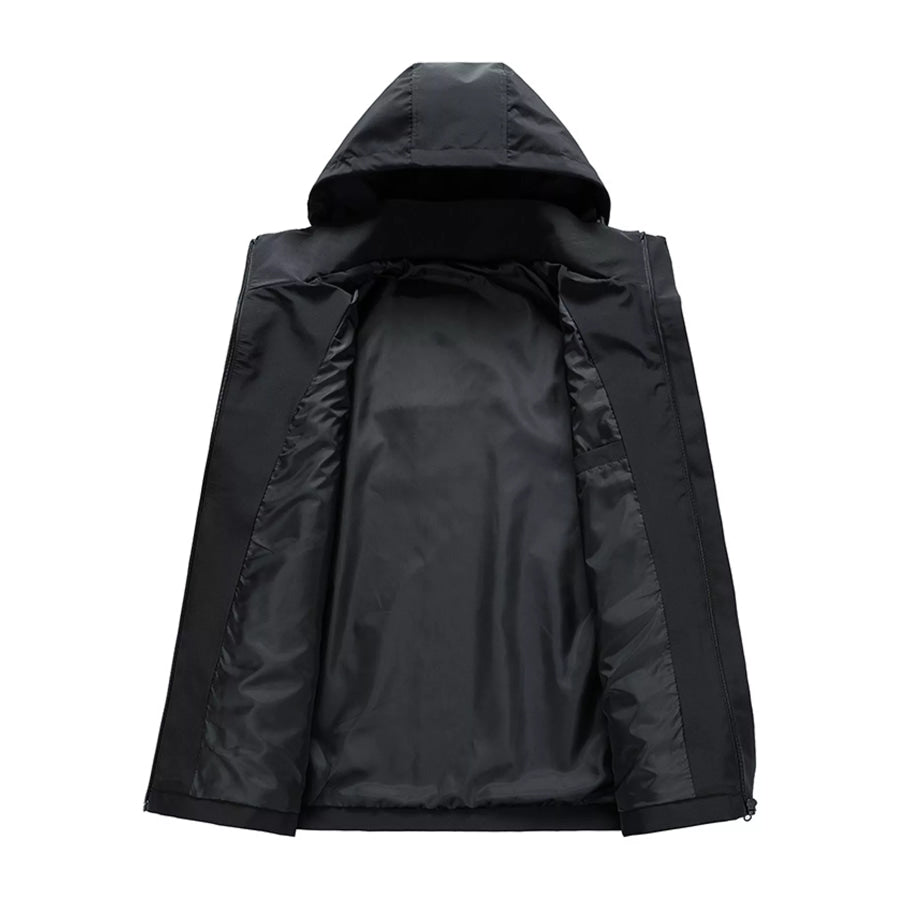 Men’s Plus Size Zip Up Hooded Jacket Black / L Apparel and Accessories