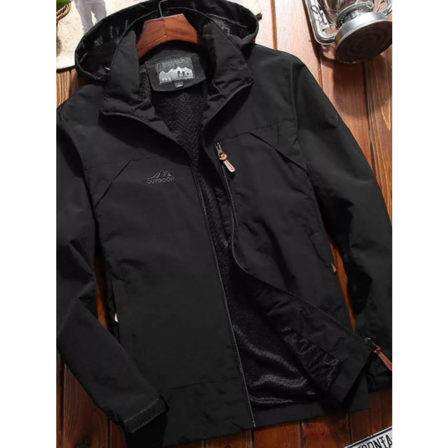 Men’s Plus Size Zip Up Hooded Jacket Black-P / M Apparel and Accessories