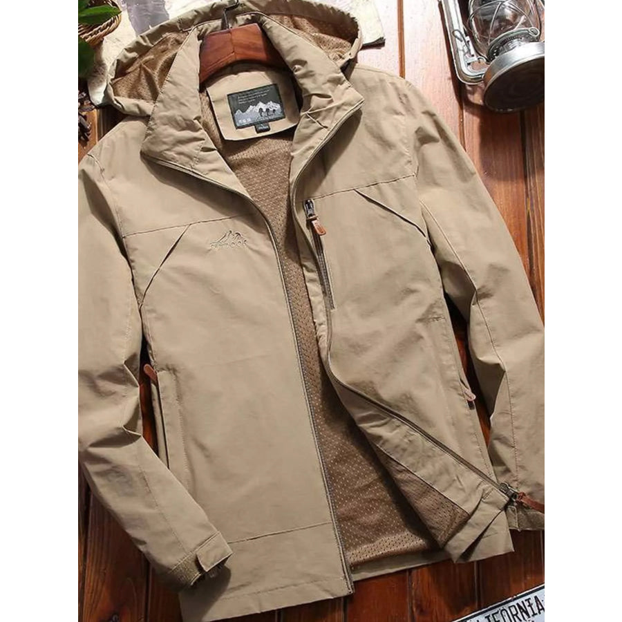 Men’s Plus Size Zip Up Hooded Jacket Khaki / M Apparel and Accessories