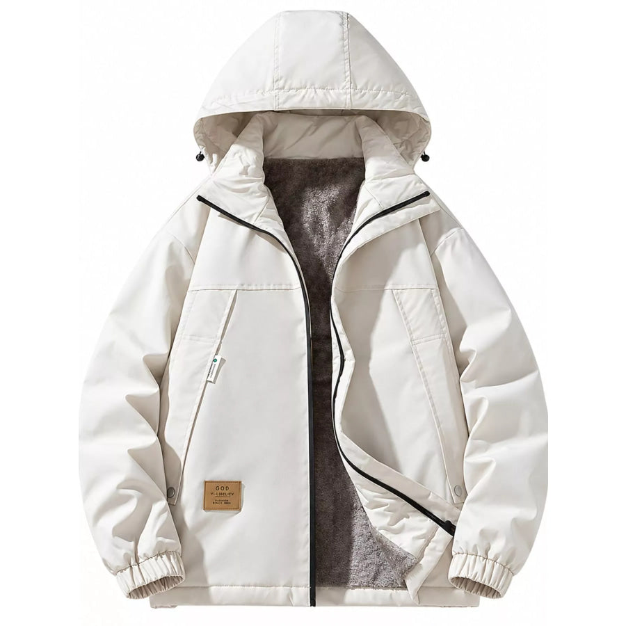Men’s Plus Size Zip Up Hooded Jacket Off-White-Fleece-lined / L Apparel and Accessories