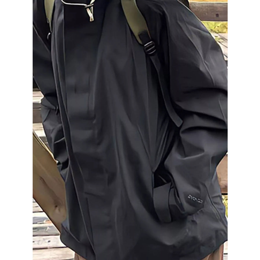 Men’s Plus Size Zip Up Hooded Outdoor Jacket Black / M Apparel and Accessories