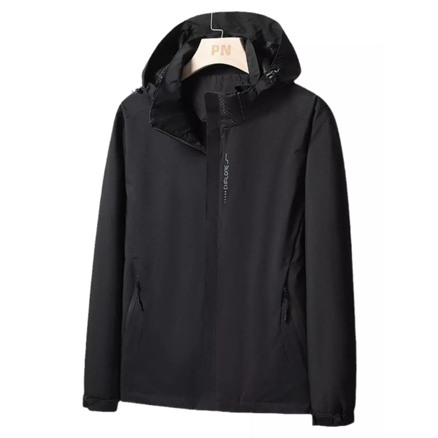 Men’s Plus Size Zip Up Hooded Outdoor Jacket Black / M Apparel and Accessories