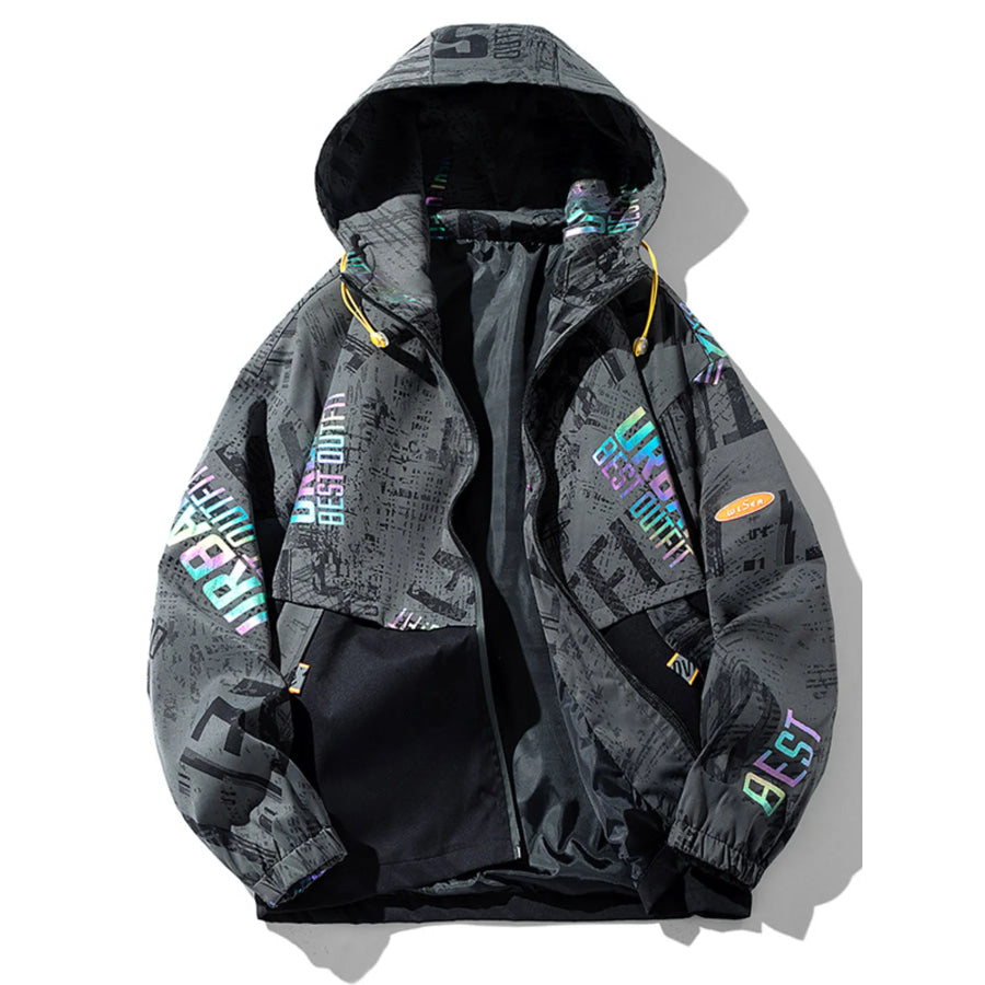 Men’s Plus Size Zip Up Hooded Outerwear Dark Gray / M Apparel and Accessories