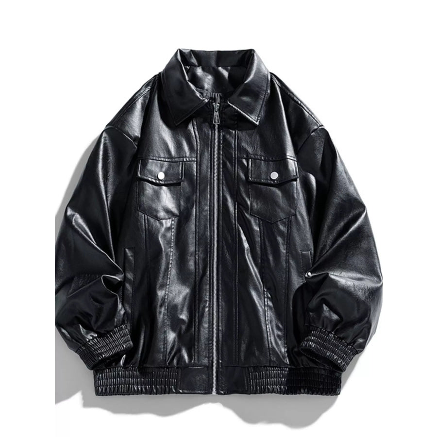 Men’s Plus Size Zip Up Leather Jacket Black / M Apparel and Accessories