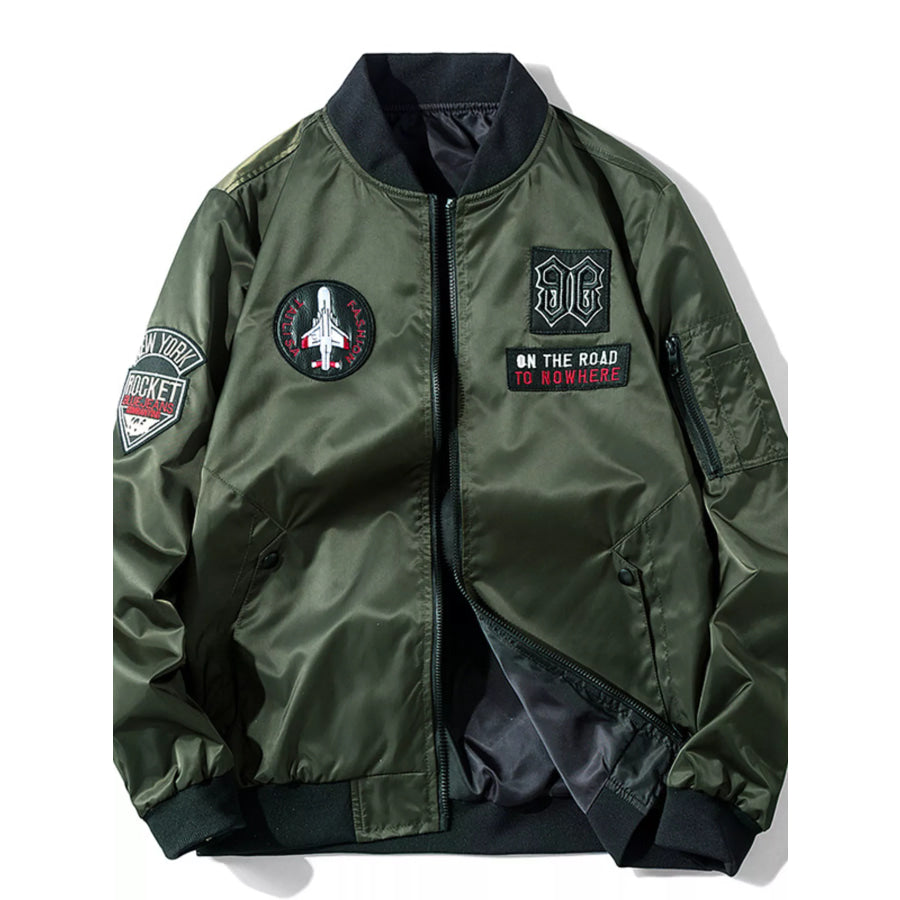 Men’s Plus Size Zip Up Long Sleeve Bomber Jacket Army Green / M Apparel and Accessories