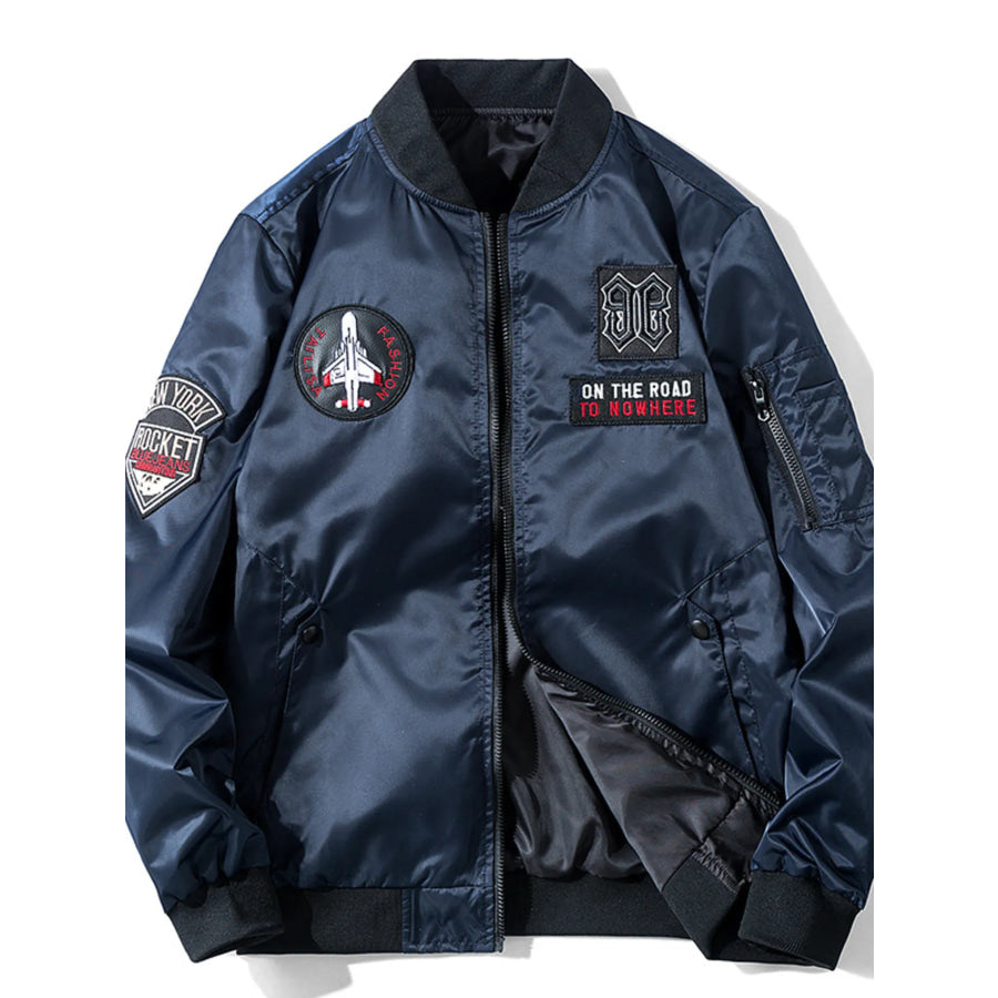 Men’s Plus Size Zip Up Long Sleeve Bomber Jacket Dark Blue / M Apparel and Accessories