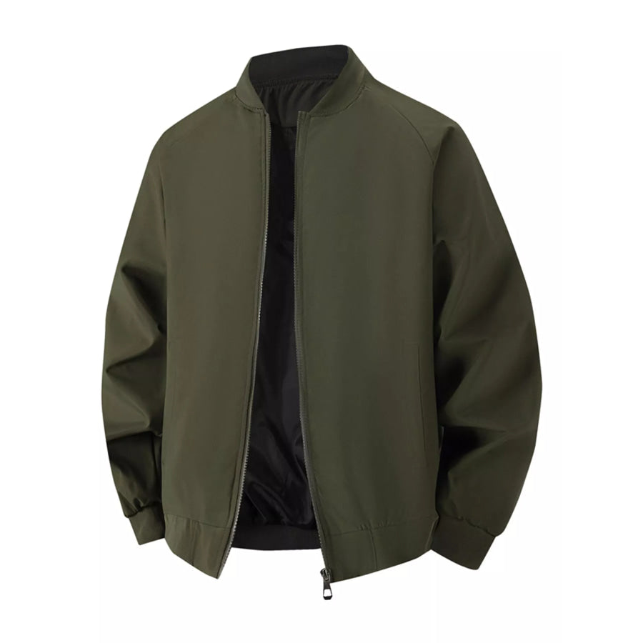 Men’s Plus Size Zip Up Long Sleeve Jacket Army Green-8897 / M Apparel and Accessories
