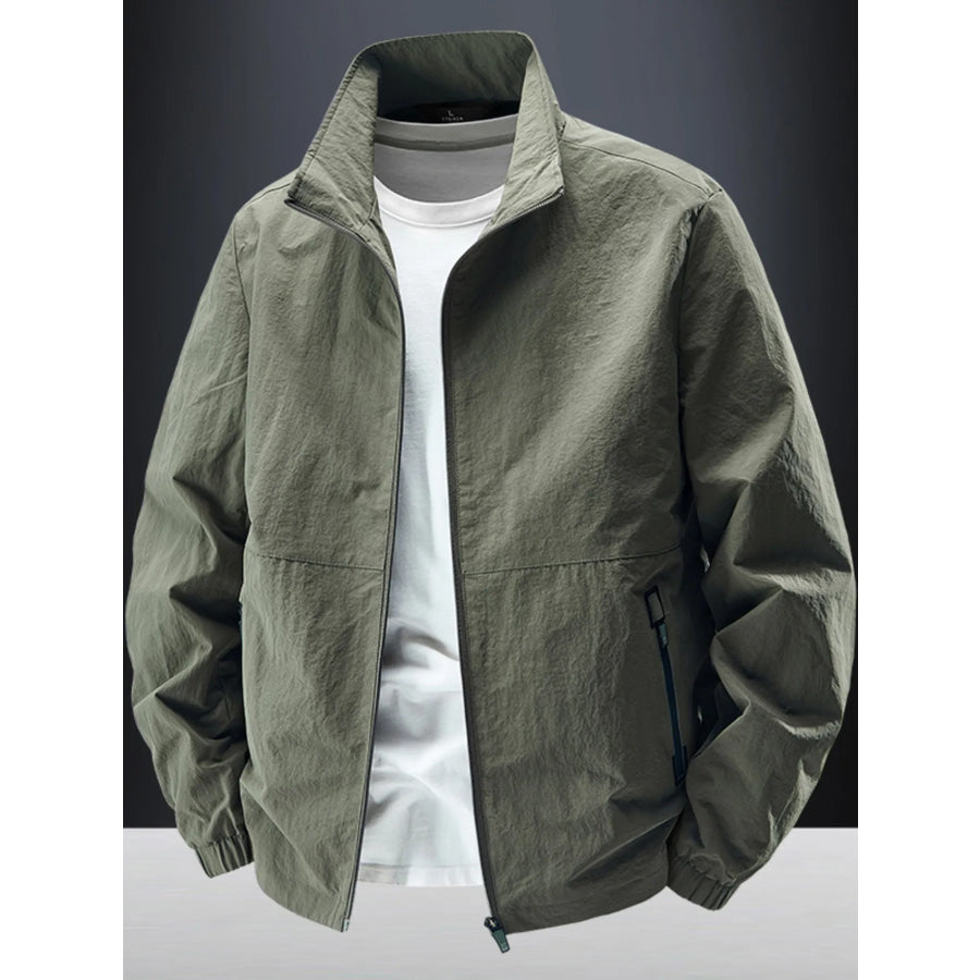 Men’s Plus Size Zip Up Long Sleeve Jacket Army Green / M Apparel and Accessories
