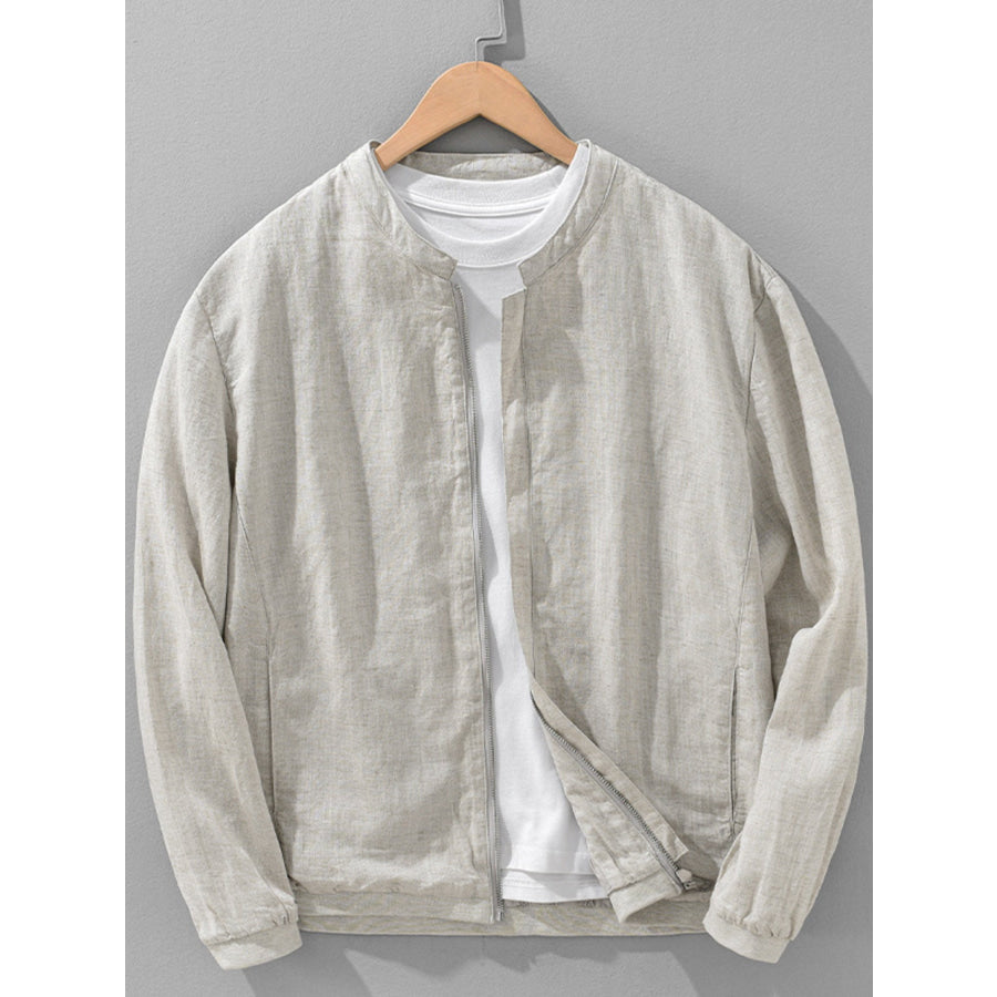 Men’s Plus Size Zip Up Long Sleeve Jacket Beige / M Apparel and Accessories