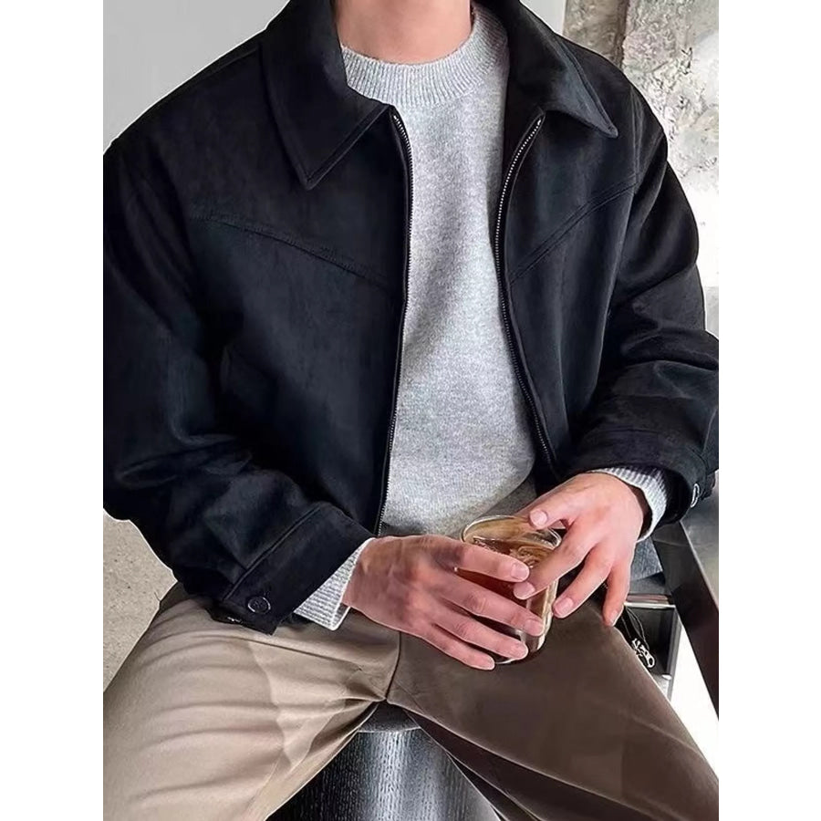 Men’s Plus Size Zip Up Long Sleeve Jacket Black / M Apparel and Accessories