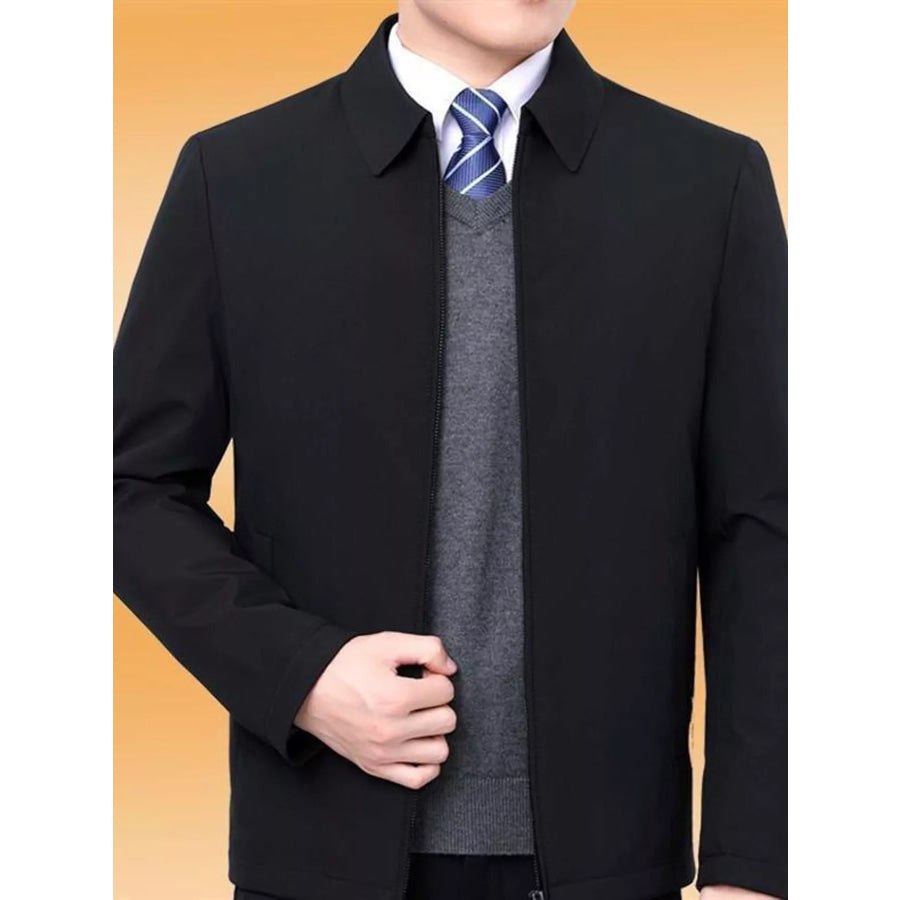 Men’s Plus Size Zip-Up Long Sleeve Jacket Black / M Apparel and Accessories