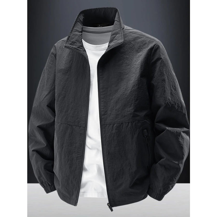 Men’s Plus Size Zip Up Long Sleeve Jacket Black / M Apparel and Accessories
